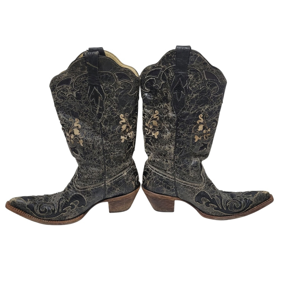 Corral Vintage Black Distressed Lizard Western Boots Style 2108 Size 9.5M Women.
